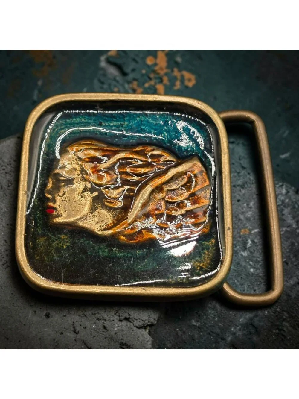 BTS solid brass and enamel belt buckle woman's profile 2.25